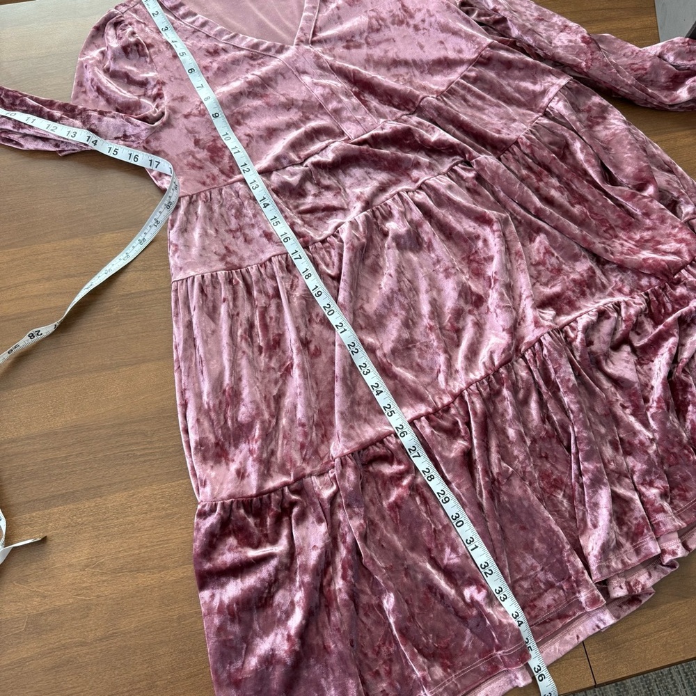 Adyson Parker | Women’s Crushed Velvet Pink Mauve Tiered L/S Stretchy Mini Dress - Picture 7 of 9